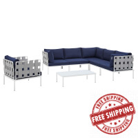 Modway EEI-4937-GRY-NAV-SET Gray Navy Harmony 7-Piece  Sunbrella® Outdoor Patio Aluminum Sectional Sofa Set