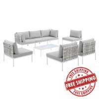 Modway EEI-4938-TAU-GRY-SET Taupe Gray Harmony 8-Piece  Sunbrella® Basket Weave Outdoor Patio Aluminum Sectional Sofa Set