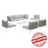 Modway EEI-4939-TAN-GRY-SET Tan Gray Harmony 8-Piece  Sunbrella® Basket Weave Outdoor Patio Aluminum Sectional Sofa Set