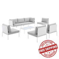 Modway EEI-4940-WHI-GRY-SET White Gray Harmony 8-Piece  Sunbrella® Outdoor Patio Aluminum Sectional Sofa Set