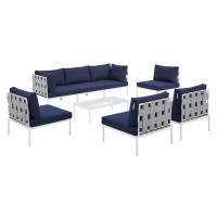 Modway EEI-4941-GRY-NAV-SET Gray Navy Harmony 8-Piece  Sunbrella® Outdoor Patio All Mesh Sectional Sofa Set