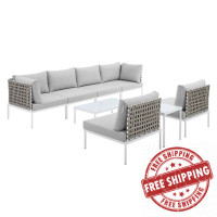 Modway EEI-4942-TAU-GRY-SET Taupe Gray Harmony 8-Piece  Sunbrella® Basket Weave Outdoor Patio Aluminum Sectional Sofa Set