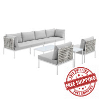 Modway EEI-4943-TAN-GRY-SET Tan Gray Harmony 8-Piece  Sunbrella® Basket Weave Outdoor Patio Aluminum Sectional Sofa Set