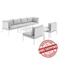 Modway EEI-4944-WHI-GRY-SET White Gray Harmony 8-Piece  Sunbrella® Outdoor Patio Aluminum Sectional Sofa Set