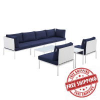 Modway EEI-4944-WHI-NAV-SET White Navy Harmony 8-Piece  Sunbrella® Outdoor Patio Aluminum Sectional Sofa Set