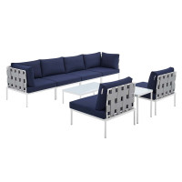 Modway EEI-4945-GRY-NAV-SET Gray Navy Harmony 8-Piece  Sunbrella® Outdoor Patio Aluminum Sectional Sofa Set