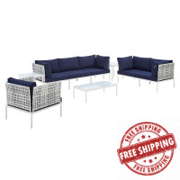 Modway EEI-4946-TAU-NAV-SET Taupe Navy Harmony 8-Piece  Sunbrella® Basket Weave Outdoor Patio Aluminum Seating Set