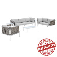 Modway EEI-4947-TAN-GRY-SET Tan Gray Harmony 8-Piece  Sunbrella® Basket Weave Outdoor Patio Aluminum Seating Set