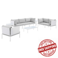 Modway EEI-4948-WHI-GRY-SET White Gray Harmony 8-Piece  Sunbrella® Outdoor Patio Aluminum Seating Set