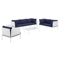 Modway EEI-4948-WHI-NAV-SET White Navy Harmony 8-Piece  Sunbrella® Outdoor Patio Aluminum Seating Set