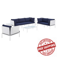 Modway EEI-4948-WHI-NAV-SET White Navy Harmony 8-Piece  Sunbrella® Outdoor Patio Aluminum Seating Set