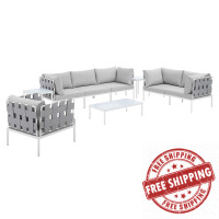 Modway EEI-4949-GRY-GRY-SET Gray Gray Harmony 8-Piece  Sunbrella® Outdoor Patio Aluminum Seating Set