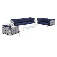 Modway EEI-4949-GRY-NAV-SET Gray Navy Harmony 8-Piece  Sunbrella® Outdoor Patio Aluminum Seating Set