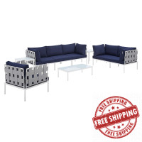 Modway EEI-4949-GRY-NAV-SET Gray Navy Harmony 8-Piece  Sunbrella® Outdoor Patio Aluminum Seating Set