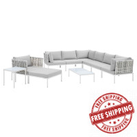 Modway EEI-4950-TAU-GRY-SET Taupe Gray Harmony 10-Piece  Sunbrella® Basket Weave Outdoor Patio Aluminum Sectional Sofa Set