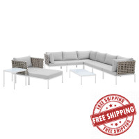 Modway EEI-4951-TAN-GRY-SET Tan Gray Harmony 10-Piece  Sunbrella® Basket Weave Outdoor Patio Aluminum Sectional Sofa Set