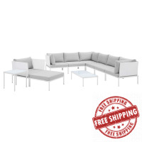 Modway EEI-4952-WHI-GRY-SET White Gray Harmony 10-Piece  Sunbrella® Outdoor Patio Aluminum Sectional Sofa Set