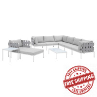 Modway EEI-4953-GRY-GRY-SET Gray Gray Harmony 10-Piece  Sunbrella® Outdoor Patio Aluminum Sectional Sofa Set