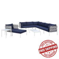 Modway EEI-4953-GRY-NAV-SET Gray Navy Harmony 10-Piece  Sunbrella® Outdoor Patio Aluminum Sectional Sofa Set