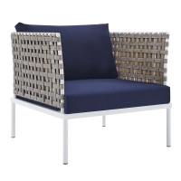 Modway EEI-4954-TAN-NAV Tan Navy Harmony Sunbrella® Basket Weave Outdoor Patio Aluminum Armchair