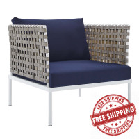 Modway EEI-4954-TAN-NAV Tan Navy Harmony Sunbrella® Basket Weave Outdoor Patio Aluminum Armchair