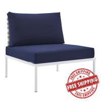 Modway EEI-4958-TAN-NAV Tan Navy Harmony Sunbrella® Basket Weave Outdoor Patio Aluminum Armless Chair