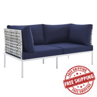 Modway EEI-4961-TAU-NAV Taupe Navy Harmony Sunbrella® Basket Weave Outdoor Patio Aluminum Loveseat