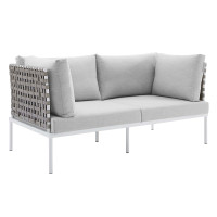 Modway EEI-4962-TAN-GRY Tan Gray Harmony Sunbrella® Basket Weave Outdoor Patio Aluminum Loveseat