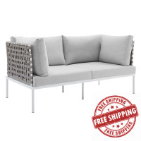 Modway EEI-4962-TAN-GRY Tan Gray Harmony Sunbrella® Basket Weave Outdoor Patio Aluminum Loveseat