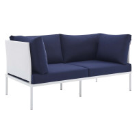 Modway EEI-4963-WHI-NAV White Navy Harmony Sunbrella® Outdoor Patio Aluminum Loveseat