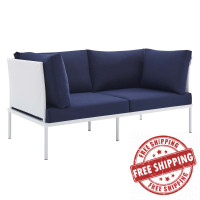 Modway EEI-4963-WHI-NAV White Navy Harmony Sunbrella® Outdoor Patio Aluminum Loveseat