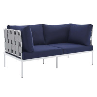 Modway EEI-4964-GRY-NAV Gray Navy Harmony Sunbrella® Outdoor Patio Aluminum Loveseat