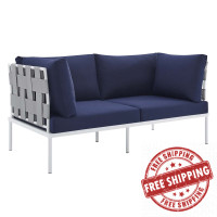 Modway EEI-4964-GRY-NAV Gray Navy Harmony Sunbrella® Outdoor Patio Aluminum Loveseat