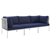 Modway EEI-4965-TAU-NAV Taupe Navy Harmony Sunbrella® Basket Weave Outdoor Patio Aluminum Sofa