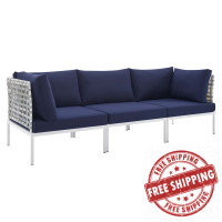 Modway EEI-4965-TAU-NAV Taupe Navy Harmony Sunbrella® Basket Weave Outdoor Patio Aluminum Sofa