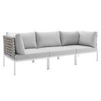 Modway EEI-4966-TAN-GRY Tan Gray Harmony Sunbrella® Basket Weave Outdoor Patio Aluminum Sofa