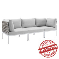 Modway EEI-4966-TAN-GRY Tan Gray Harmony Sunbrella® Basket Weave Outdoor Patio Aluminum Sofa