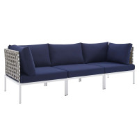 Modway EEI-4966-TAN-NAV Tan Navy Harmony Sunbrella® Basket Weave Outdoor Patio Aluminum Sofa