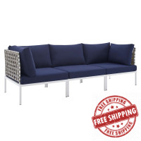 Modway EEI-4966-TAN-NAV Tan Navy Harmony Sunbrella® Basket Weave Outdoor Patio Aluminum Sofa