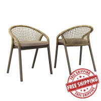 Modway EEI-4995-NAT-TAU Meadow Outdoor Patio Dining Chairs Set of 2 Natural Taupe