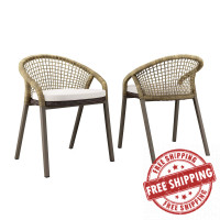 Modway EEI-4995-NAT-WHI Meadow Outdoor Patio Dining Chairs Set of 2 Natural White