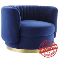 Modway EEI-4997-GLD-NAV Embrace Tufted Performance Velvet Swivel Chair Gold Navy