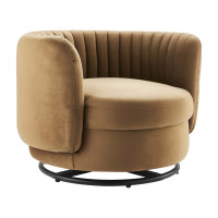 Modway EEI-4998-BLK-COG Embrace Tufted Performance Velvet Swivel Chair Black Cognac