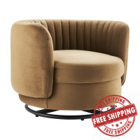 Modway EEI-4998-BLK-COG Embrace Tufted Performance Velvet Swivel Chair Black Cognac