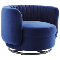 Modway EEI-4998-BLK-NAV Embrace Tufted Performance Velvet Swivel Chair Black Navy