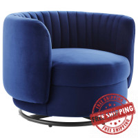 Modway EEI-4998-BLK-NAV Embrace Tufted Performance Velvet Swivel Chair Black Navy