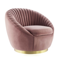 Modway EEI-5002-GLD-DUS Whirr Tufted Performance Velvet Swivel Chair Gold Dusty Rose
