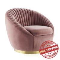 Modway EEI-5002-GLD-DUS Whirr Tufted Performance Velvet Swivel Chair Gold Dusty Rose