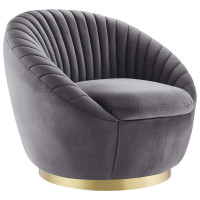 Modway EEI-5002-GLD-GRY Whirr Tufted Performance Velvet Swivel Chair Gold Gray