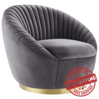 Modway EEI-5002-GLD-GRY Whirr Tufted Performance Velvet Swivel Chair Gold Gray